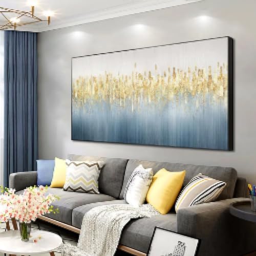 Peinture à l'huile abstraite bleu gris HOLEILUCK grand format 95x180cm
