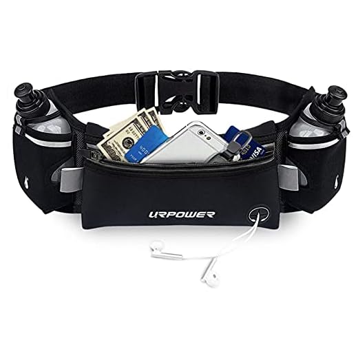 URPOWER Upgraded Running Belt with Water Bottle, Running Fanny Pack with Adjustable Straps, Large Pocket Waist Bag Phone Holder for Running Fits 6.5 inches Smartphones, Running Pouch (Black&Grey)