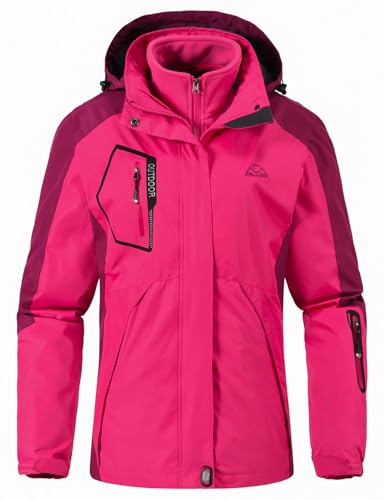 [Gopune] レディース 3in1コート アウター アウトドア ジャケット 裏フリース マウンテンパーカー 登山服 スキー 春秋冬 取り外し可能 ローズレッド 2XL 1枚目