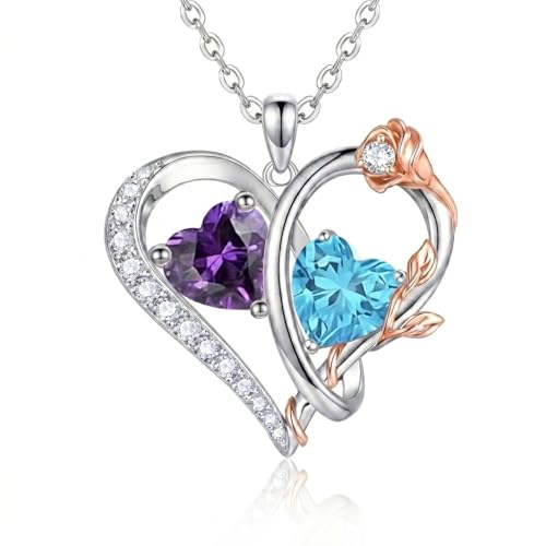 TIGER RIDER Rose Birthstone Necklace with February & March Pendant