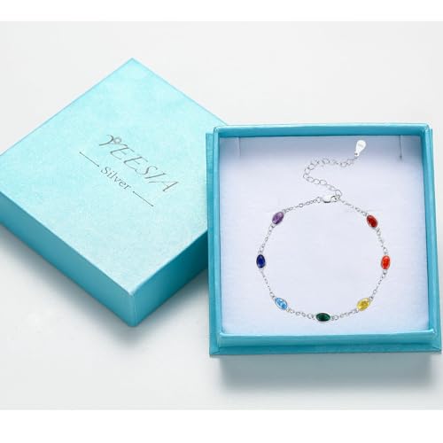 Tobillera de plata 925 con chakras para mujer ajustable 9+2 7