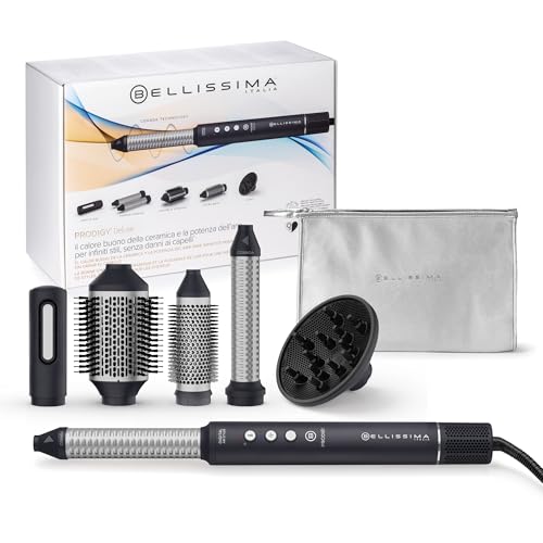 Bellissima Prodigy Deluxe Set de Peinado, Cepillo de Aire Caliente con 4 Accesorios, Tecnología Cerámica, Negro
