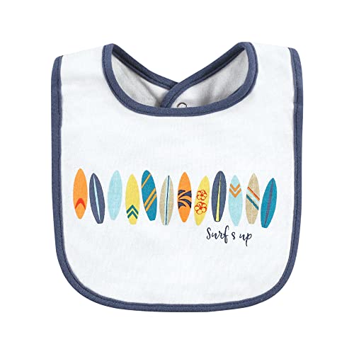 Image of Hudson Baby Unisex Baby Cotton Bibs, Surfer Dude, One Size