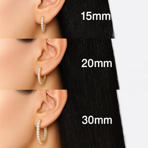 14K Gold Hoop Earrings with Dual-Sided CZ for Women, Hypoallergenic for Sensitive Ears, 15/20/30mm4