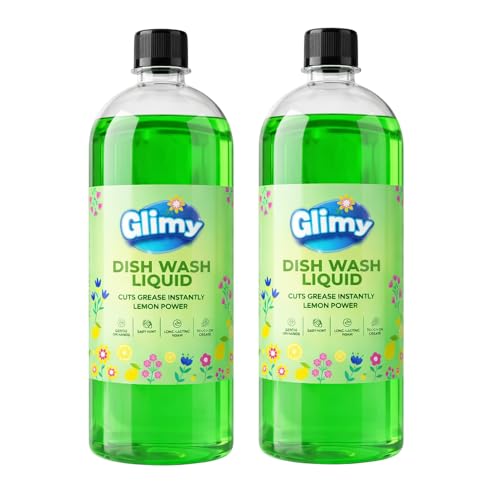 Image of GLIMY Dish Wash Liquid Pack of 2 x 900 ml| Glycerin Enriched | Coconut Based Surfactant | Powerful Grease Cutting | Safe on Hands | Kitchen Utensil Cleaner | Lemon Fragrance | Baby Safe