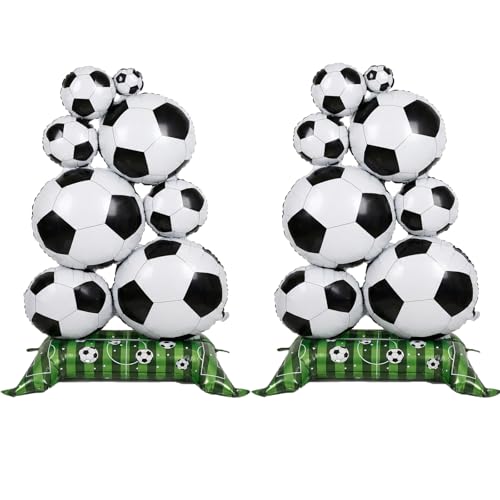 2 pcs Self Standing Soccer Foil Balloons (59 x32 Inch) Giant Soccer Balloon Sports Themed Birthday Party Decorations gifts Indoor Outdoor Sports celebration Supplies (2pcs Soccer)