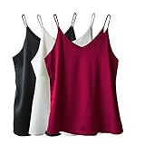 Wantschun Womens Silk Satin Camisole Cami Plain Strappy Vest Top T-Shirt Blouse Tank Shirt V-Neck...