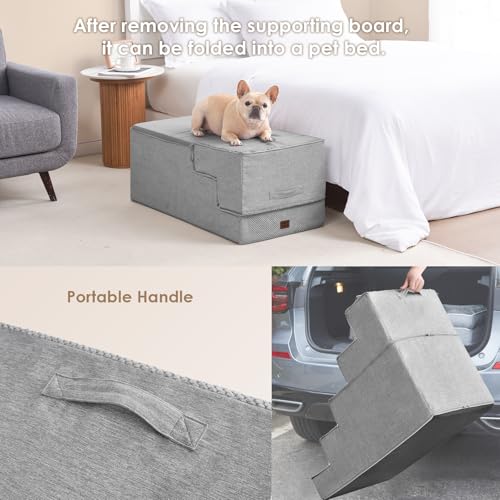Image of EHEYCIGA Dog Stairs for High Bed 25 inch H, 5-Step Extra Wide Dog Steps for Bed, Pet Steps for Small Dogs and Cats, Non-Slip Balanced Pet Ramp Indoor, Light Grey