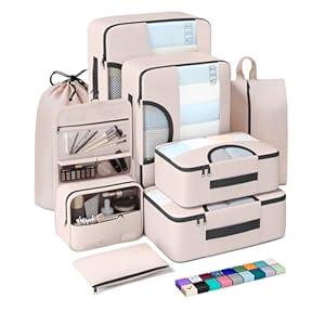 Veken 8 Set Packing Cubes for Travel Gifts for Women Mom Suitcase Organizer Bags for Luggage with Hanging Toiletry Bag and Shoe Bag Vacation Essentials Travel Accessories for Cruise Ship
