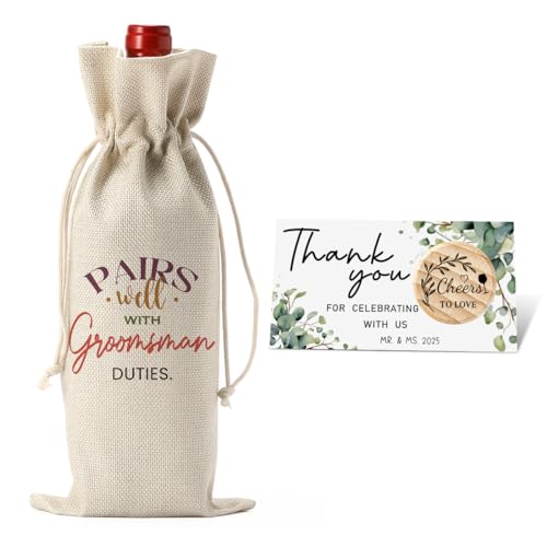 Image of Groomsmen Proposal Gift Best Man Proposal Gift Wedding Engagement Gifts | Wedding Gifts for Wine Bottle Bag Pairs Well with Groomsman Wine Bottle Bags with Card And Stopper