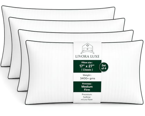 Image of Premium Hollow Fiber Bed Pillow Set of 4 (17 inchx27 inch) - Soft, Fluffy & Hypoallergenic | Machine Washable | for Sleeping, Home & Daily Use | 6 Months Warranty