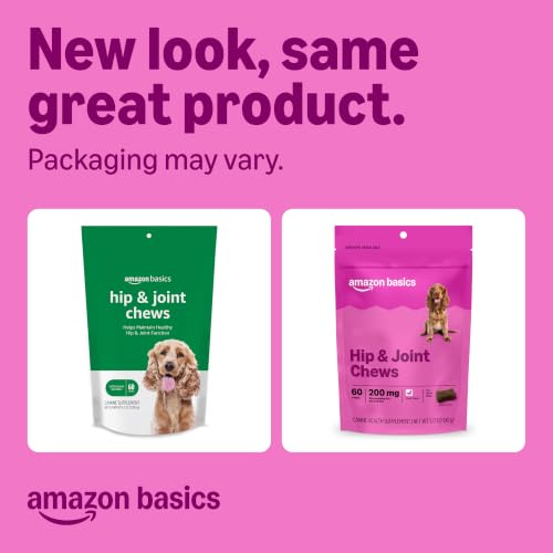 Image of Amazon Basics Dog Hip & Joint Daily Supplement Chews with Glucosamine, MSM, and Vitamin C, Duck Flavored, 60 Count, Packaging May Vary
