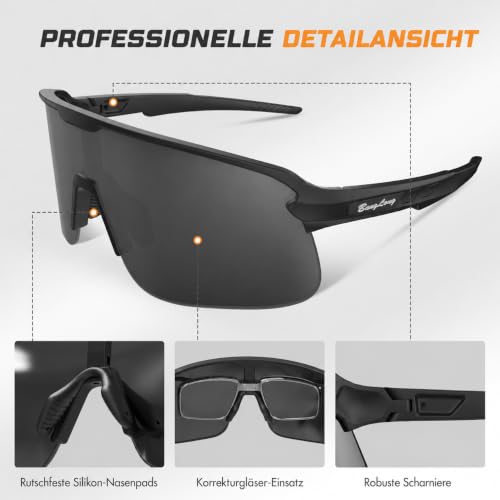 Image of BangLong Sports Sunglasses, UV400 Cycling Glasses for Men Women | Large wraparound PC lens, flexible TR90 frame and non-slip nose pads for cycling, running, baseball and outdoor sports