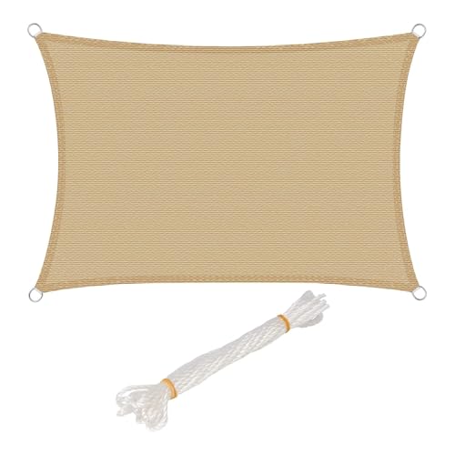 WOLTU Tenda a Vela Parasole Rettangolare Telo da Sole in HDPE Protezione Solare Respirante Anti UV Giardino Esterni Sabbia 2x3m