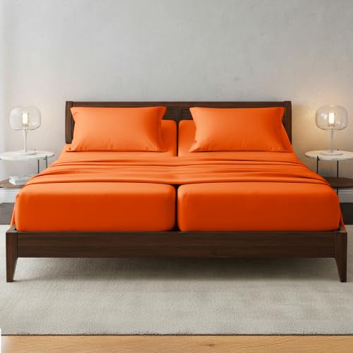 Image of Elegant Comfort Luxury 1500 Premium Hotel Quality Microfiber 5-Piece Sheet Set - Wrinkle Resistant, All Around Elastic Fitted Sheet, Deep Pocket up to 16 inch, Split King, Elite Orange