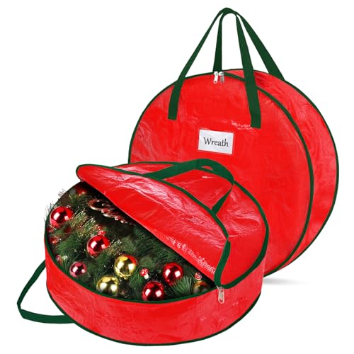 DeckTheHalls Christmas Wreath Storage Container, 2-PACK Waterproof Christmas Storage with