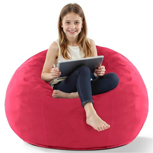 HABUTWAY 2FT Bean Bag Chair, 2' Beanbags Small Bean Bag Chairs with Filling, Teardrop Bean Bag Chair Luxurious Velvet Ultra Soft Fur with Removable Cover (Hot Pink)