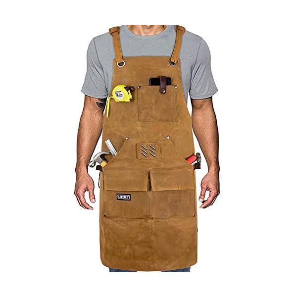 Arbeitsschürze herren,Robuste gewachstes Segeltuch Werkzeugschürze,10 Werkzeugtaschen,Schweißerschürze mit Kreuz…
