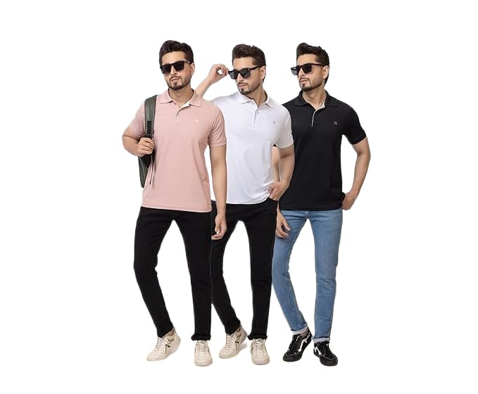 Image of Regular Fit Half Sleeve Soft and Comfortable Solid Polo T-Shirt for Mens (Pack of 3)