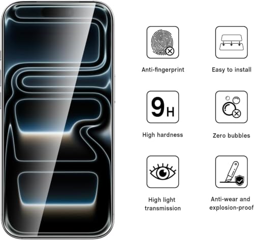 Image of vizer Military-Grade Tempered Glass Screen Protector for iPhone 17 Pro (6.3 Inch) | 9H Hardness Gorilla Protection, HD Crystal Clear, Anti-Fingerprint, Bubble-Free Easy Installation