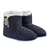 CityComfort Knitted & Novelty Booties Indoor & Outdoor Slipper Boot (3/4 UK, Velvet Knit Blue)