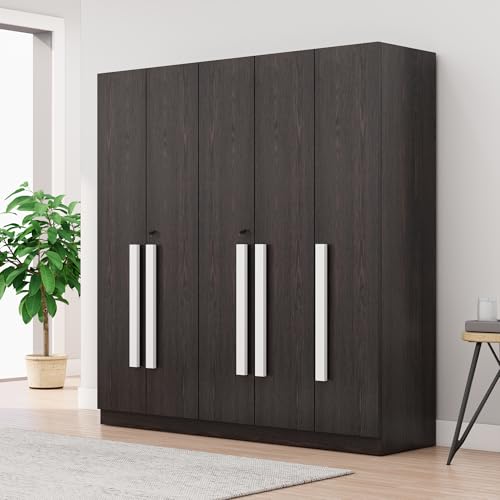 Image of Bniture 5 Door Wardrobe for Bedroom with Lockable Door & Hanging Space | Almirah for Clothes with Elevated Bottom Base | Wardrobe for Storage Cupboard | 3 Years Warranty (Flower Wenge, 5 Door)