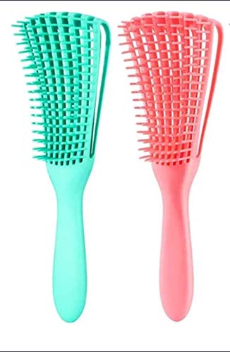 KKrown Detangling Brush for Natural Thick Curly, Kinky, Afro, Long Wet/Dry Hair 2- Pack (Green + Pink)