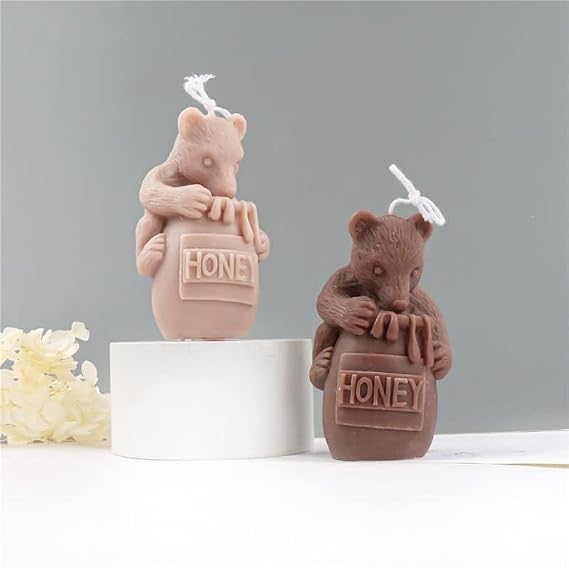 3D Bear Stealing Honey Silicone Candle Mould, Funny Mold for Candle Making Aroma Soy Wax Soap Plaster Epoxy Resin, Animal Honey Pot Bear Molds for Bee Festival Gifts Decoration(A)