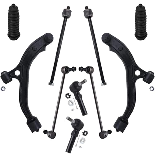 Image of Detroit Axle - 10pc Front End Control Arms Kit for Chrysler Town & Country Dodge Grand Caravan Plymouth Voyager, Lower Control Arms Tie Rods Sway Bars Boots & Bellows Replacement