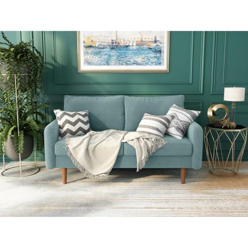 Image of Morrone Velvet Loveseat 2-Seater Sofa, Modern Upholstered Couch for Living Room, Bedroom and Office, Plush Cushion Accent Seating Furniture (Ocean Blue, 2 Seater)