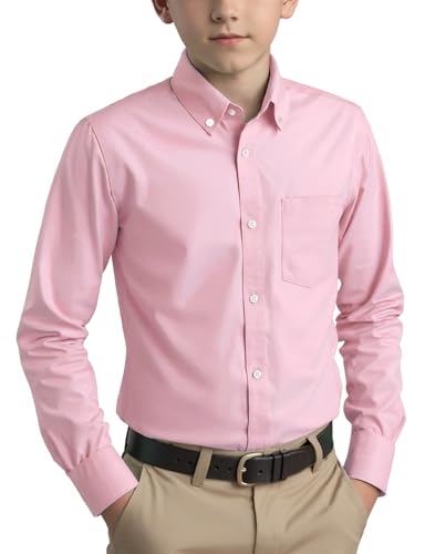 Spring&Gege Garçon Solid Color Col boutonné Uniforme Scolaire de Coton Occasionnels pour Enfants Rose 7-8ans