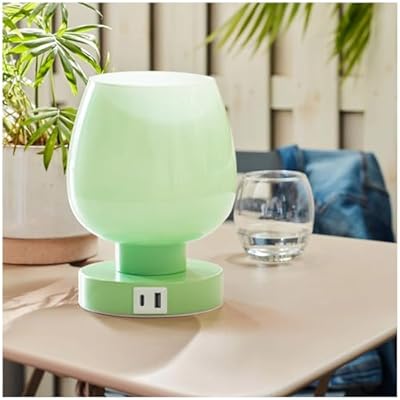 Touch Bedside Table Lamp with USB Charging - Modern Green Small Lamp for Bedroom Living Room Nightstand, Desk lamp with Glass Lamp Shade, Warm LED Bulb Included, 3 Way Dimmable, Simple Design