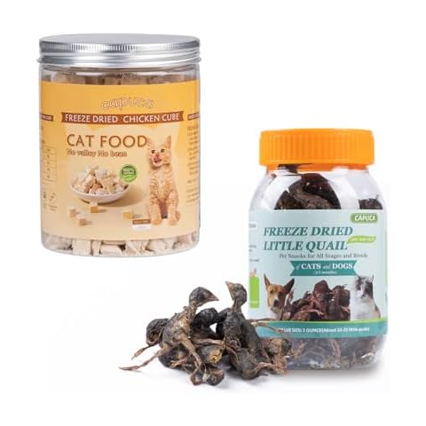 capuca Freeze Dried Chicken Dices and Freeze Dried Little Quails for Cats and Dogs Treats Cover