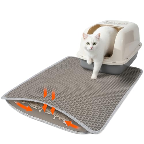 Poxvalzor 猫用トイレマット 猫砂取りマット 45*60CM 猫マット 猫砂マット 飛び散り防止マット 掃除簡単 EVA 滑り止め 防水 防カビ 臭さ防止 マッサージ式 高耐久 グレー