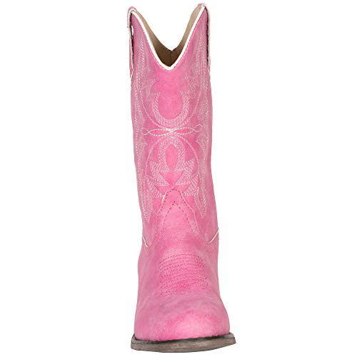 Kids Girls Pink Faux Leather Western Cowboy Boots 94