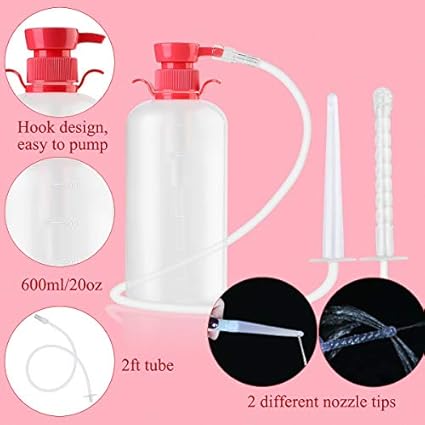 LIVE4COOL Douche - Botella para mujer, sistema de limpieza vaginal reutilizable, 600 ml, limpiador de capacidad con 4 boquillas, bolsa de almacenamiento, no tóxica