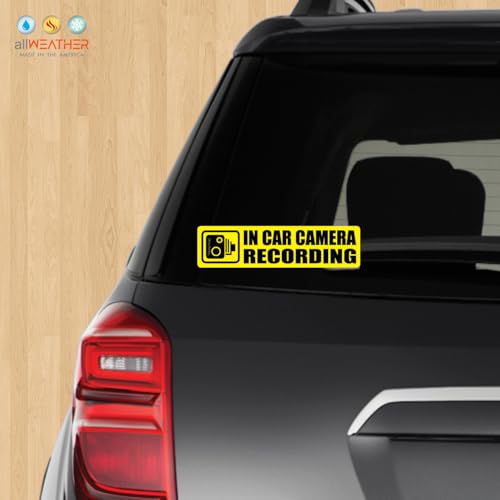 Image of (Pack of 4) in-Car Camera Recording Sticker - Dash Cam on Board Video Security Label, Baby, Passenger, and Driver Safety, Deter Car Break-Ins Window Bumper Weatherproof Decal (Yellow)