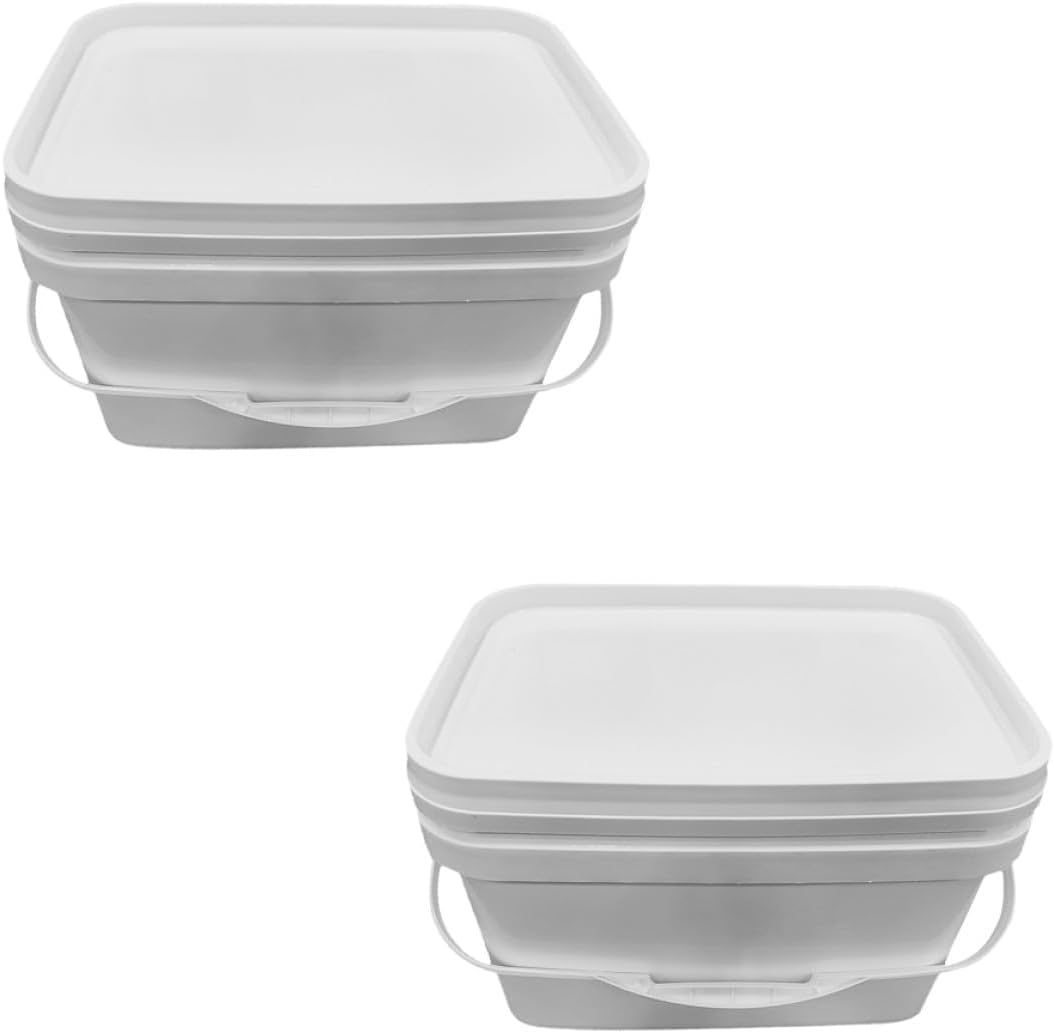 2pcs 2.6 Gallon Plastic Paint Buckets with Handle and Lid, White Rectangular Paint Storage Containers for Painting and Industrial Use