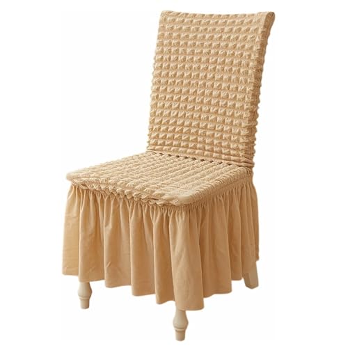 Momooda Funda para Silla de Comedor Banquete de Cocina, Protectores de Faldón de Asiento de Seersucker Elásticos Universales y Lavables para Bodas Fiestas, Caqui