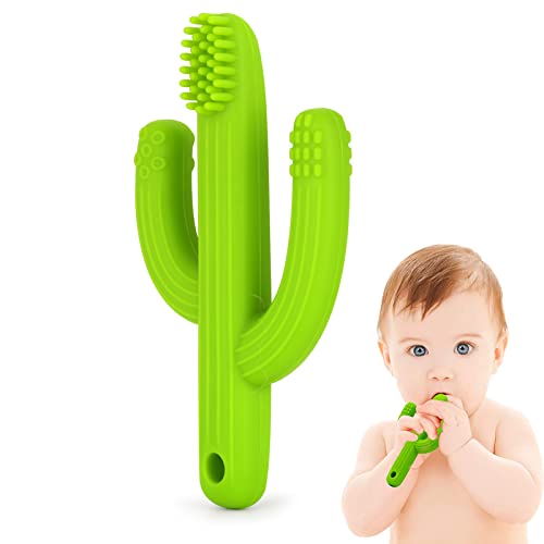 Image of Cactus Teether, Baby Teething Toys for Babies 0-6 Months 6-12 Months, Self-Soothing Pain Relief Soft Baby Toothbrush for Babies, Toddlers, Infants, Boy and Girl, Natural Organic BPA Free(Green)