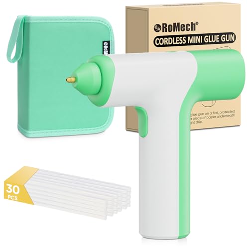 Image of ROMECH Cordless Hot Glue Gun, Auto Dispensing Craft Glue Gun with 30 Pcs Glue Sticks, 3Ah Type-C Rechargeable Glue Gun Kit with Storage Case (Light Green)