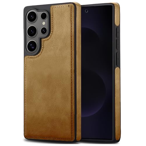Image of Leather Case for Samsung Galaxy S23 Ultra Premium Protective Stylish Slim Cover with Shockproof Raised Edges Brown