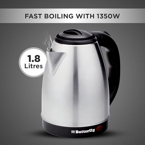Image of Butterfly Evo Pro 1.8L Electric Kettle | 1350 W | 360 degree Swivel Power Base | Auto Shut Off | For Hot Water, Tea, Coffee, Noodles | Dry Boil Protection