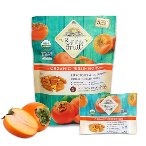 Sunny Fruit Organic Dried Persimmons - 1 Bag (5 Individual Portion Packs) | Healthy, Convenient Snack Packs | ORGANIC, NON-GMO, VEGAN, HALAL, KOSHER, NO PRESERVATIVES, NO SUGAR ADDED