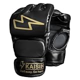 KAISIN オープンフィンガーグローブ パンチング グローブ 総合 ボクシング キックボクシング 空手 サンドバッグ MMA ボクササイズ トレーニング 運動不足 ストレス発散 (黒)