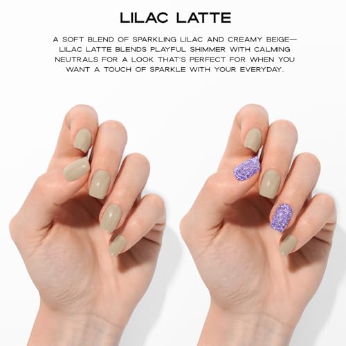 Adora Couture Semi Cured Gel Nail Strips with 30 Pieces, Salon Quality Wraps for Women, Glitter Gold Nude UV Gel Stickers, UV Light Required, Lilac Latte