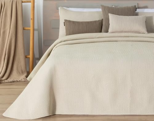 Colcha Nesty Nido de Abeja de MANTEROL Color Beige con Fundas de Cojín (Camas de 135/140cm)
