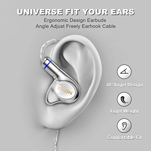 BASN Metalen PRO 4 Drivers in-Ear Monitors Headphones for Musicians, Noise Isolating Enhanced Bass Sound Earphones with CNC Metal Craft Shell, Wired Upgraded Detachable MMCX Cables(White) — view 4