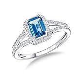 RANDES December Birthstone Ring 925 Sterling Silver Blue Topaz Ring Emerald Cut Gemstone Engagement Rings for Women Size 9