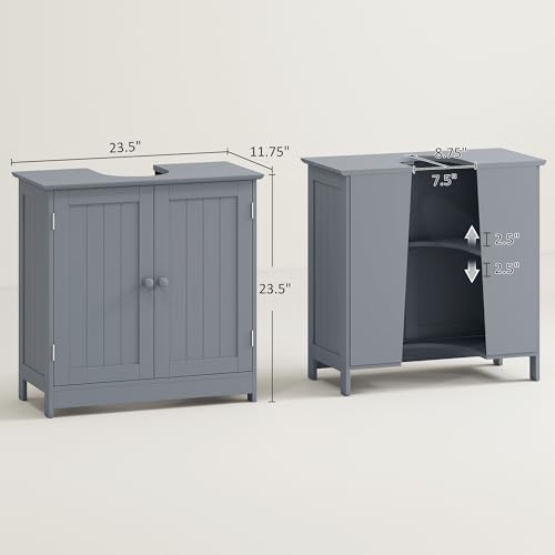 image for HOMCOM Under Sink Bathroom Cabinet with 2 Doors and Shelf, Pedestal Si